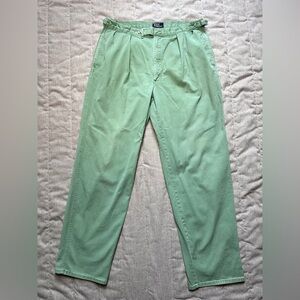 VTG Polo Ralph Lauren Mens Pants 36x32 Green Pleated Casual Trousers Pockets